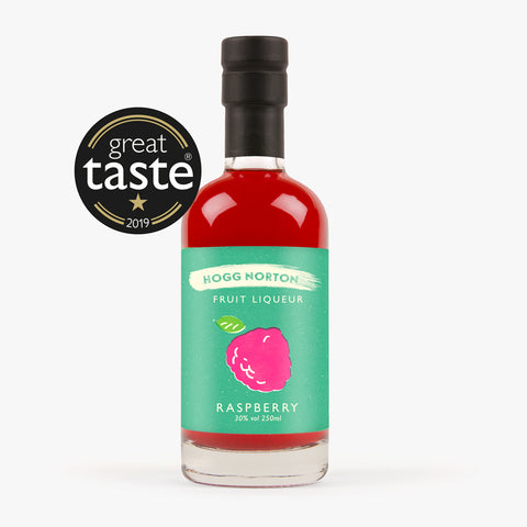 A gluten-free and vegan-friendly 250ml bottle of Hogg Norton Raspberry liqueur. Ideal for cocktails, Prosecco, Champagne, and desserts.