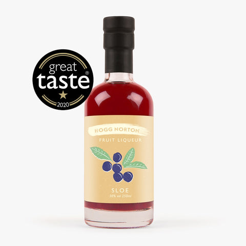 A gluten-free and vegan-friendly 250ml bottle of Hogg Norton Sloe liqueur. Ideal for cocktails, Prosecco, Champagne, and desserts.