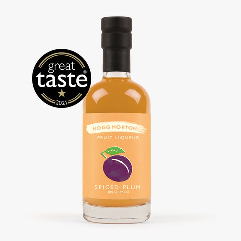 A gluten-free and vegan-friendly 250ml bottle of Hogg Norton Spiced Plum liqueur. Ideal for cocktails, Prosecco, Champagne, and desserts.