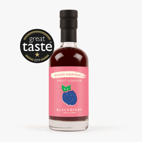 Bottle of Hogg Norton Blackberry Liqueur 250ml with a vibrant label, awarded Great Taste 2019, gluten-free and vegan-friendly, perfect for cocktails, mixed drinks, and desserts. hoggnorton, Liqueurs